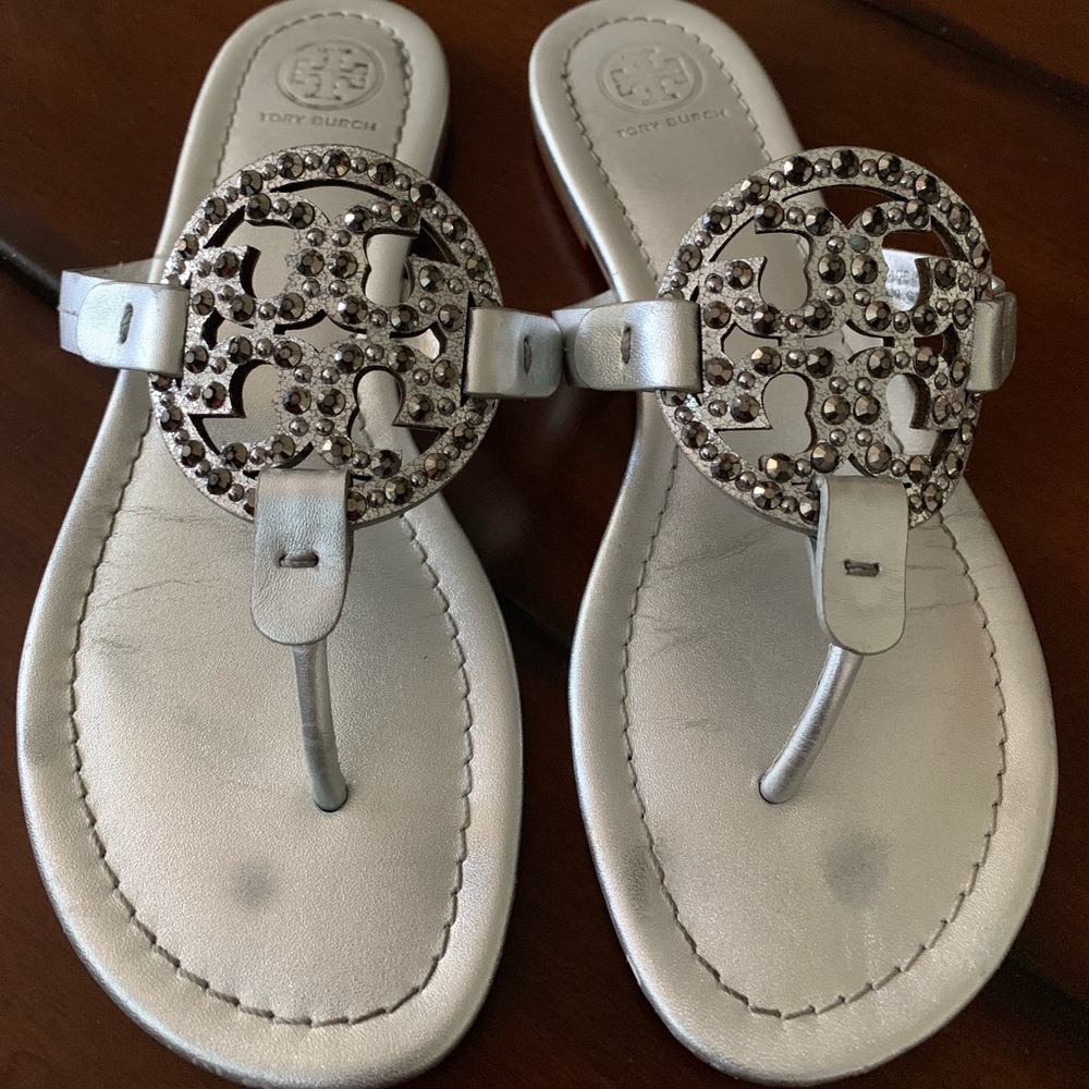 Tory Burch Miller Silver embellished sandals 7.5